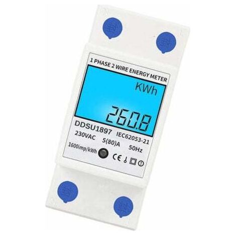 Bunthaus Numerique Electrique Compteur D'Energie Monophase Sur Rail Din Compteurs D'Electricite Une Deuxieme Phase De Fil Multifonction Compteur Electrique - Blanc, Avec Retroeclairage