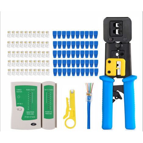 Bunthaus Testeur De Câble + Outil À Sertir Rj45 Pour Passer À Travers Cat6 Cat5e Cat5 Outil À Sertir Pour Rj45/rj11 Standard, 50 Connecteurs Cat5 Cat5e