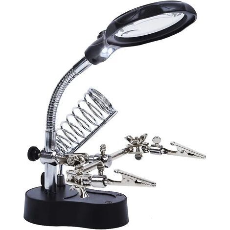 Bunthaus Troisième Main 3.5 X 12 X Loupe De Table Support 2 Leds Loupe Sur Pied Pour Ingénieur Électronique Cosmétologie Médical Horloger Montre Réparation