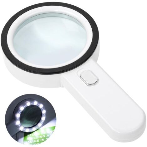 Bunthaus Loupe De Lecture Éclairée, Loupe 30x Avec 12 Led Lumière, Loupe Grossissante À Main, Loupe Eclairante Pour Lecture, Bijoux, Seniors, Malvoyant, Observation Et Travaux Manuels (blanc)