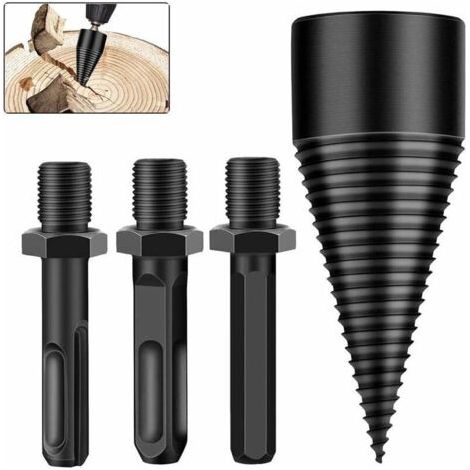 Bunthaus 42mm Foret De Fendage De Bois, Fendeur De Bois Conique Pour Perceuse Bois Et Fraise Bois De Chauffage Fendeur Conique En Acier Haute Vitesse Avec 3 Poignes (hex+square+round)