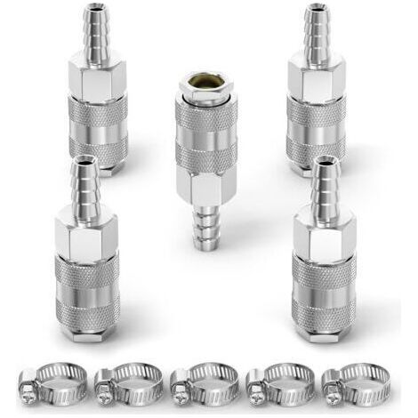 Bunthaus 5 Pièces Accouplement D’air Industriel Mâle Canne De Tuyau De 10mm, Fer Nickel Plating Débit De Raccord Rapide Air Pneumatique Compresseur Raccords De Tuyau