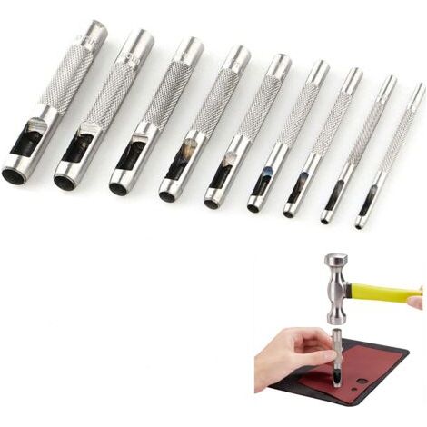 Bunthaus Lot De 9 Poinçons Creux En Acier De 2,5 À 10 Mm Pour Le Cuir, Pour Montres, Tissus, Ceintures