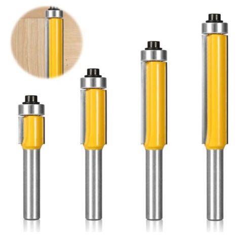 Bunthaus 4 Pcs 8mm Tige Fraise A Copier, Fraise Defonceuse Avec Roulement Supérieur, Fraisage De Menuiserie, Per Menuiserie Bricolage De Coupe Garniture Affleurante