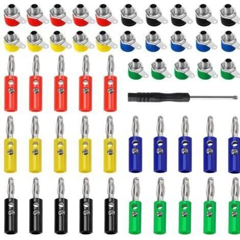 Bunthaus (5 Couleurs) Lot De 50 Kit Connecteur Banane 4 Mm Haut De Gamme : 25 Fiches Mâles + 25 Fiches Femelles, Livré Avec Tournevis.