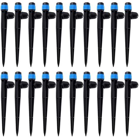 Bunthaus 20 Pièces Goutteur Irrigation Pour Tube 4/7 Mm, 360 Degrés Micro Asperseur Goutte À Goutte Avec Connecteur Barbelé & Piquet De Support, Goutteur D'Irrigation Insertion, Bleu