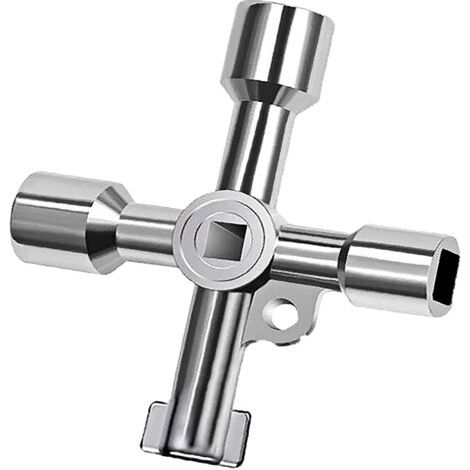 Bunthaus Clé Argentée À 4 Voies, Clé De Radiateur 4 En 1, Clé D'Échappement De Radiateur Multifonction En Alliage De Zinc, Compteur De Clés Pour L'Ouverture Des Armoires Électriques