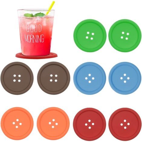 Bunthaus Lot De 10 Dessous De Verre En Silicone En Forme De Bouton Rond Avec Rainures Profondes Et Antidérapantes