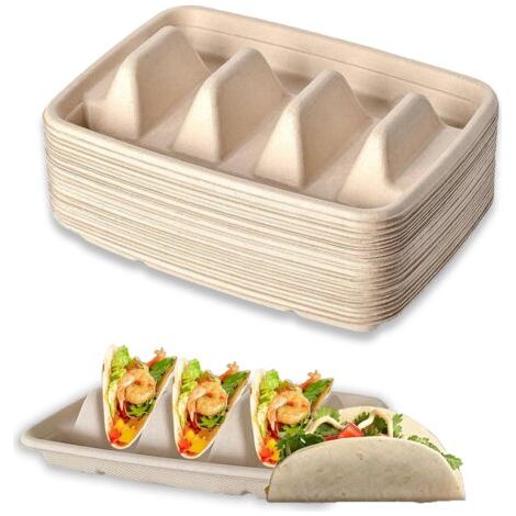 Bunthaus 25 Pièces Supports À Tacos Jetables, Support Pour Tacos Pour Les Mardis, Plateau Porte Tacos Supports À Hot-dogs, Supports À Tacos Pour Fêtes, Sandwichs, Saucisses