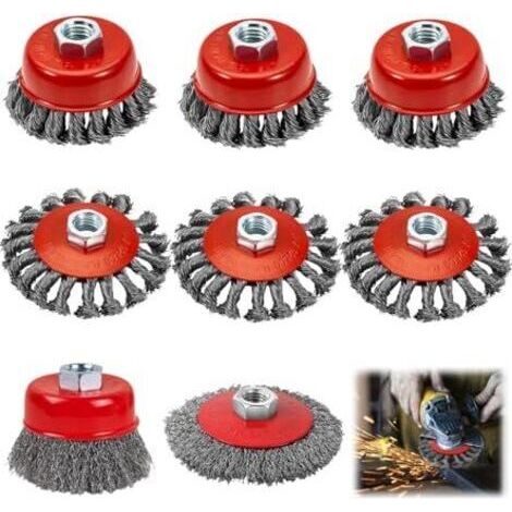 Bunthaus Lot De 8 Brosse Metallique Meuleuse M14 Pour Meuleuses D'Angle, Brosse Metallique Disqueuse M14 ，80 Mm Et Brosse Métallique Flexible 120 Mm, Pour Rouiller, Polir, Meuler