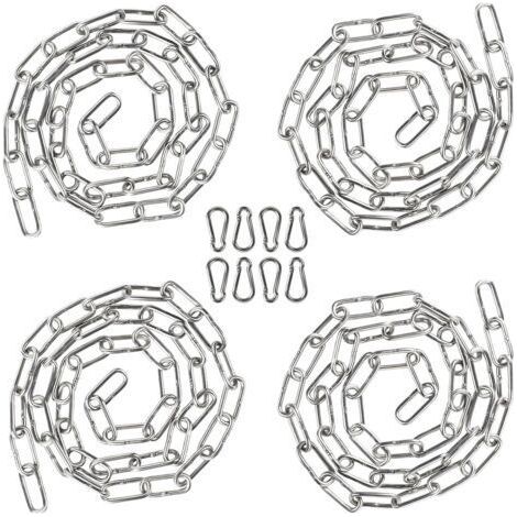 Bunthaus 4 X 1 Mètre Chaîne En Acier Inoxydable 3mm Chainette Avec 8 Mousquetons, Promenade, Chaîne De Chien Chaîne De Séchage Robuste Charge Chaîne D'Ancrage Chaîne Balançoire, Maximale De 80kg
