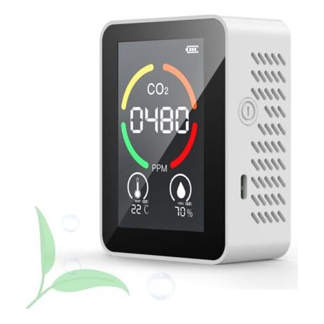Bunthaus Blanc,détecteur De Co2 (3 En 1), Moniteur De Qualité De L'Air, Minimesureur De Co2 Portable, Analyseur De Température Et D'Humidité Numérique Pour La Maison, Le Bureau Et Les Voyages