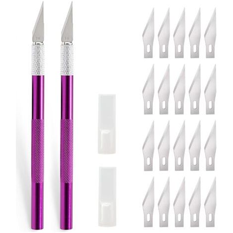 Bunthaus 2 Pièces Scalpel Avec 20 Lames, Cutter De Précisioncouteau Artisanal, Couteau Cutter, Scalpel Pedicure, Scalpel Chirurgical, Couteau À Découper, Cutter Pour Sculpture, Film De Fenêtre, Mauve