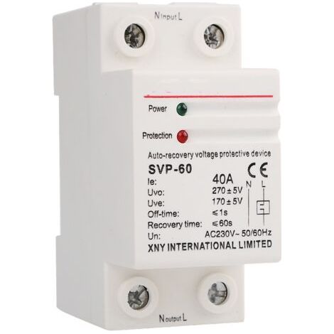 Bunthaus 1 Pièce 40a 220v Rail Récupération Automatique Reconnexion Dispositif De Protection Contre Les Surtensions Et Les Sous Tensions Relais De Protection(40a)