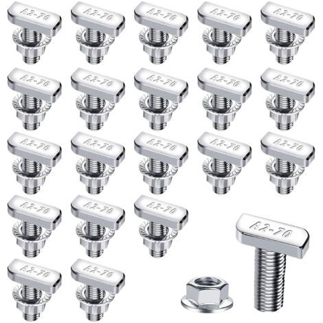 Bunthaus Lot De 20 Vis Et Écrous M8 X 20 A2 70 Acier Inoxydable Pour Rails De Montage Solaire Pv Et Serre Photovoltaïque