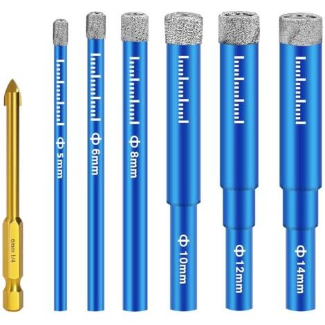 Bunthaus 7 Pièces Foret Diamant Carrelage,foret Diamant Gres Cerame Avec 5/6/8/10/12/14 Mm,forets Metaux Pour 6mm, Meche Perceuse Metal, Pour Porcelaine,céramique, Granit,carrelage