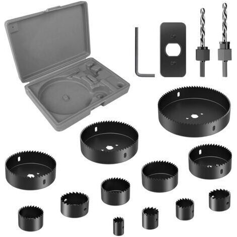 Bunthaus 16 Pièces Scie Cloche 19-127mm, Coffret Scies Trépans Avec Foret Centrage Robuste Perceuse, Jeu De Scies Cloches Avec 1 Clés Hexagonales Pour Bois Plaque De Plâtre Panneaux De Densité