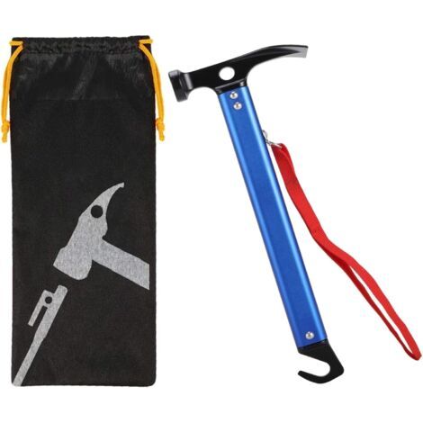 Bunthaus Marteau De Camping Avec Crochet, 30cm Marteau De Tente En Aluminium Maillet De Camping En Plein Air Marteau De Piquet De Tente Multifonctionnel Avec Sac De Rangement À Cordon (bleu)