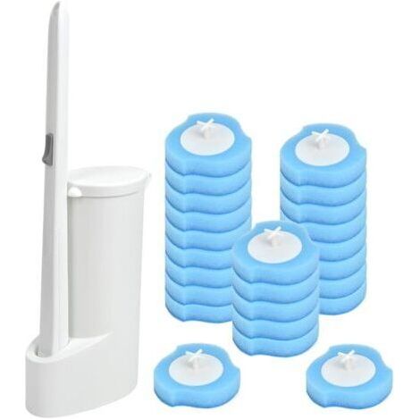 Bunthaus Brosse De Toilette 3 En 1, 24 Recharges Tête De Brosse De Toilette + Balai De Toilette + Base, Balai Wc De Nettoyage Multifonctionnelle À 360 Degrés Pour Toilette, Salle De Bain, Wc