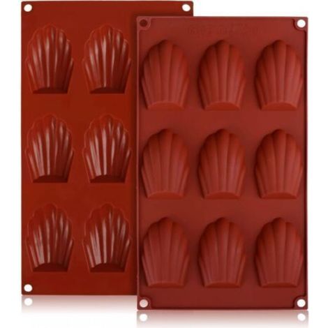 Moule Madeleine Silicone Classique 9 Cavités, 2pcs Plaques Moule A Madeleine Pour Chocolat, Muffin (brun)