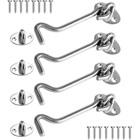 Bunthaus Loquet Port 4 Pièces, Crochet Fermeture Porte, 4 Inch Acier Inoxydable Porte Loquet, Verrou Portail Pour Serrures Porte De Grange Salle De Bain Fenêtre Porte Coulissante (silver)