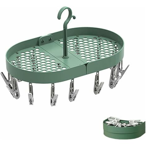 Bunthaus Etendoir Chaussette, Etendage À Linge À Suspendre, Séchage Rack, Pliables, Multifonctionnel, Avec Crochet Pivotant À 360 ° Et 14 Pinces À Linge, Pour Lingerie, Chaussettes, Serviettes (vert)