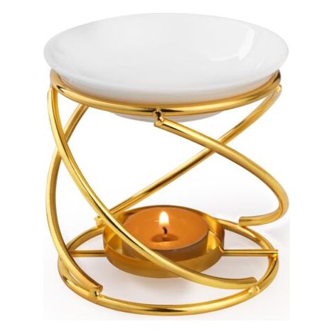 Bunthaus Brûleur À Huile Essentielle En Céramique En Métal Or, Brule Parfum Avec Bol En Céramique, Bruleur Fondant Pour Porte Bougie Décoratif À La Maison