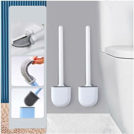 Bunthaus 2pcs Brosse Wc Silicone Et Supports Toilettes Brosse Toilette Profondeur,balayette Wc Avec Long Manche En Plastique Antidrapant Et Poils Flexibles,brosse Toilette Avec Support Schage Rapide,