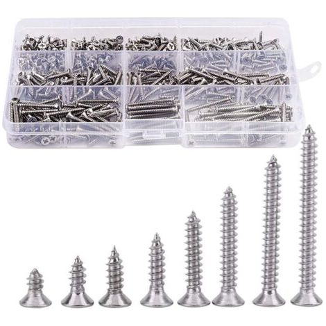400pcs Vis Tte Fraise En Acier Inoxydable Vis Tte Plat Cruciformes Vis Bois