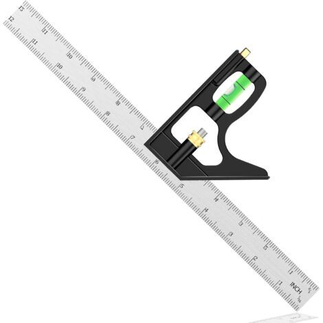 Bunthaus Équerre Combinée 300 Mm En Acier Inoxydable - Équerre De Menuiserie Réglable À 45/90 Degrés Avec Niveau À Bulle - Outil De Mesure Pour Ingénieur/menuisier/travail Du Bois