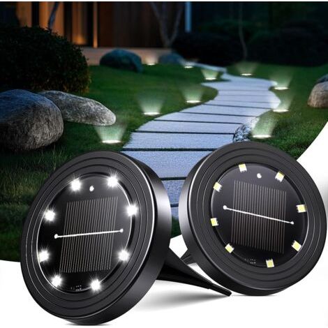 Bunthaus Lot De 2 Lampes Solaires De Sol D'Extérieur 8 Leds Lampes De Jardin Solaires Étanches Ip68 Lampes Solaires