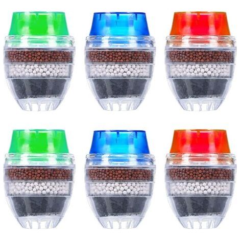 Bunthaus Filtre À Eau À Charbon Actif 6 Pièces Pour Robinet De Cuisine, Filtre Anticalcaire Universel De Qualité Pour Robinet Rond (filtration À 6 Couches)