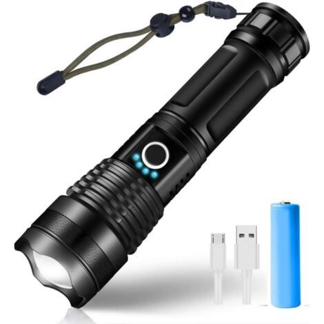 Bunthaus Led Usb Rechargeable Ultra Puissante 3000 Lumens Cree Xhp50 Lampe Torche, 5 Modes Ip65 Tanche Militaire Zoomable Pour Camping Randonne(pile Rechargeable Incluse)