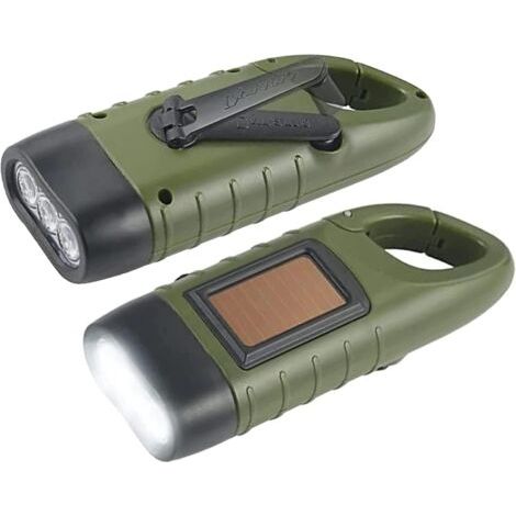 Bunthaus Lot De 2 Lampes De Poche À Led Solaires, Lampes De Poche À Manivelle Lampe De Poche D'Urgence Led Rechargeable À Énergie Solaire, Pour L'Extérieur, Randonnée, Cadeau, Équipement D'Urgence (ve