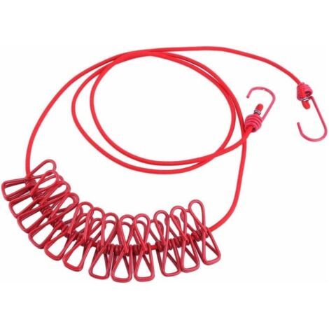 Bunthaus Corde À Linge Élastique Réglable Et Portable Rouge Avec 12 Pinces Pour Le Voyage