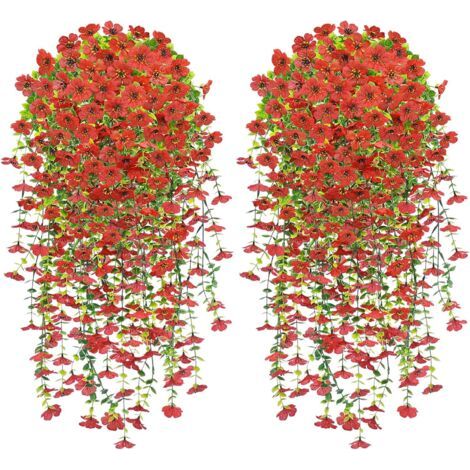 Bunthaus Fleur Artificielle Suspendue, 4 Pcs Fleur Artificielle Extérieur, 76cm Plantes Suspendues De Simulation, Fleurs Artificielles Tombante De Mariage Pour Balcon Jardin Et Patio D'Extérieur, Roug
