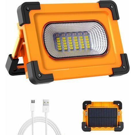Bunthaus Projecteur Led Rechargeable, 50w 4 Modes Projecteur Led Chantier, 1500 Lumens Lampe De Travail Portable Avec Batterie Rechargeable & Panneau Solaire, Lumière D'Urgence, Pour Camping, Bricolag