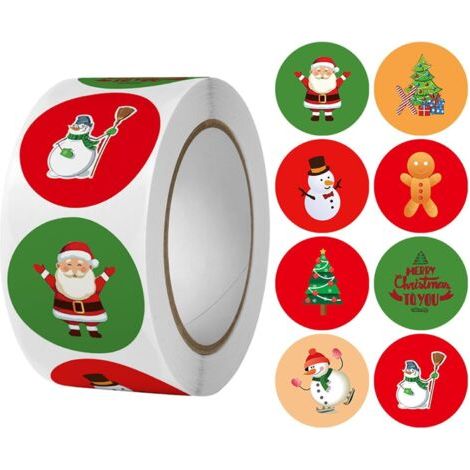 Lot De 500 Autocollants De Noël Ronds Pour Cadeau De Noël Joyeux Noël Étiquettes Autocollantes Rouleaux Étiquettes Merry Christmas