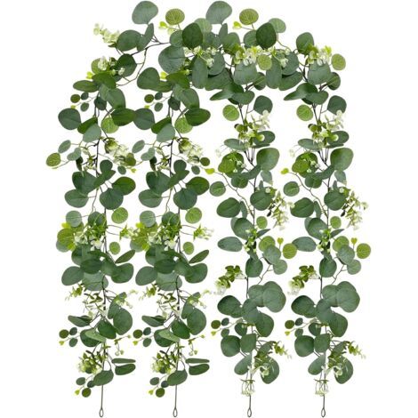 Bunthaus 2 Pièces Eucalyptus Artificiel 1,8m Guirlande Fleurs Artificielles Émulation Guirlande D'Eucalyptus Avec Fleurs Blanches Guirlandes Artificielles Pour Mariage Fête Jardin Festival Arches