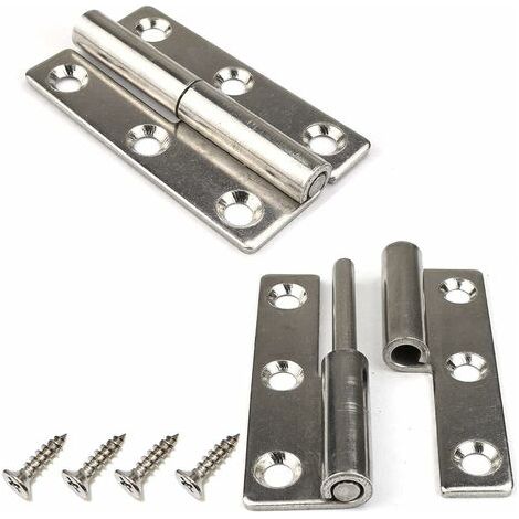 Bunthaus Lot De 4 Charnières De Porte Amovibles En Acier Inoxydable 304 De 7.5 Cm Pour Portes Intérieures Et Extérieures（gaucher）