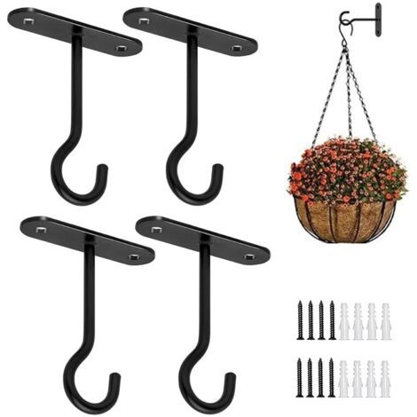 Bunthaus Lot De 4 Supports Muraux De 10 Cm Pour Suspension De Fleurs, Support Pour Plantes Suspendues, Supports Pour Plantes Suspendues, Crochets Muraux Pour Plantes Domestiques (noir)