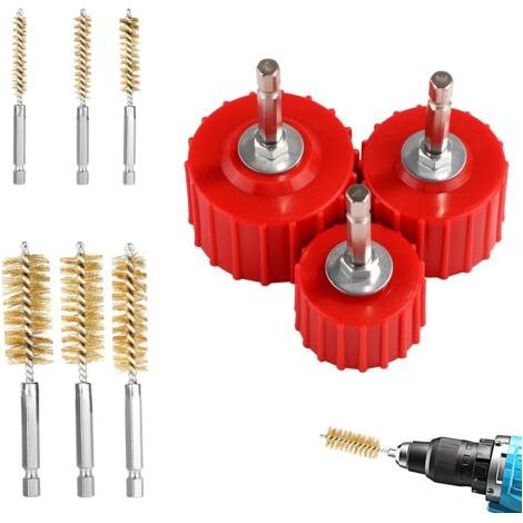 Bunthaus 9pcs Ensemble Nettoyeur De Tuyau En Cuivre Pour Perceuse Électrique, 3 Brosse De Nettoyage Tube 1/2" 3/4"" Et 1"" Et 6 Brosses À Alésage En Fil Laiton Pour Perceuse Tubes Cuivre
