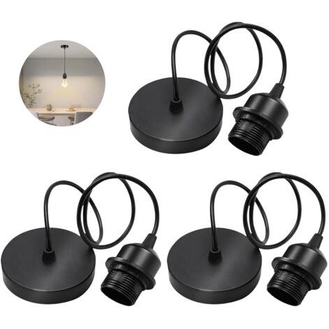 Bunthaus Lot De 3 Suspensions De Lampe E27 : Câble De 100 Cm, Douille De Lampe E27 Avec Anneau De Fixation, Câble Textile Réglable Pour Maison, Bar, Café - Noir,