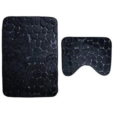 Bunthaus Lot De 2 Tapis De Bain Anti Dérapant Et Le Tapis De Piédestal Pour Salle De Bains Lavable A La Machine (50 80+40 50cm) - Noir