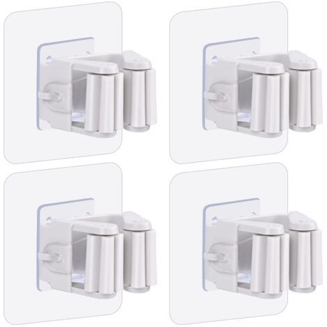 Bunthaus Lot De 4 Supports Muraux Pour Vadrouille Et Balai, Support De Balai Autocollant, Sans Perçage, Support Pour Balai Et Pelle À Poussière Pour La Maison, Le Jardin, Le Garage Et Le Stockage, Lot