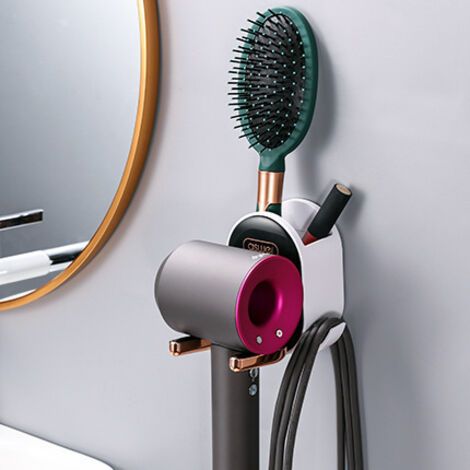 Bunthaus Support Pour Sèche-cheveux, Sans Perçage, Pliable, Rangement Mural, Accessoires De Salle De Bain, Organisateur De Salle De Bain（noir）