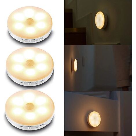 Bunthaus 3pcs Lampe Détecteur De Mouvement,lampe De Placard/armoire,veilleuse Led,lampe À Led Sans Fil,rechargeable Lampes De Nuit Pour Vitrines,cuisine,chambre,coiffeuse,couloir,escalier [classe Éner