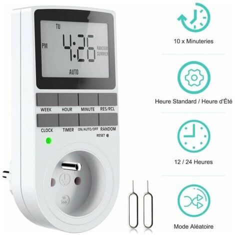 Bunthaus Prise Programmable Digitale, Minuterie Numérique Hebdomadaire Avec Ecran Lcd, Minuterie Prise Electrique 12h/24h/7jours, Économie D'Energie Pour L'Électroménagers Et L'Éclairage (1 Pack)