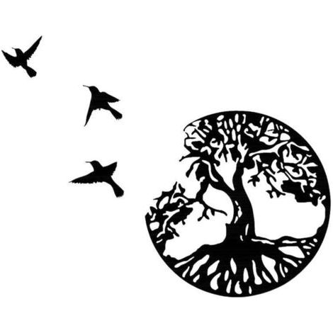 Bunthaus Arbre De Vie Et Oiseau Métallisé Noir Fer Art Décoration Murale Intérieur Et Extérieur Pendentif（noir，3030cm）
