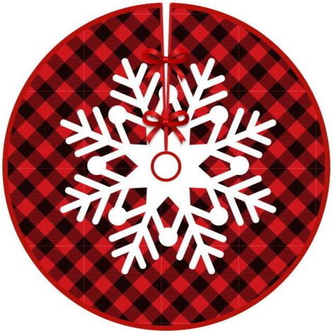 Bunthaus Jupe D’arbre De Noël À Carreaux Rouges Et Noirs - Tapis D’arbre De Noël À Motif Flocon De Neige - Tapis D’arbre De Noël